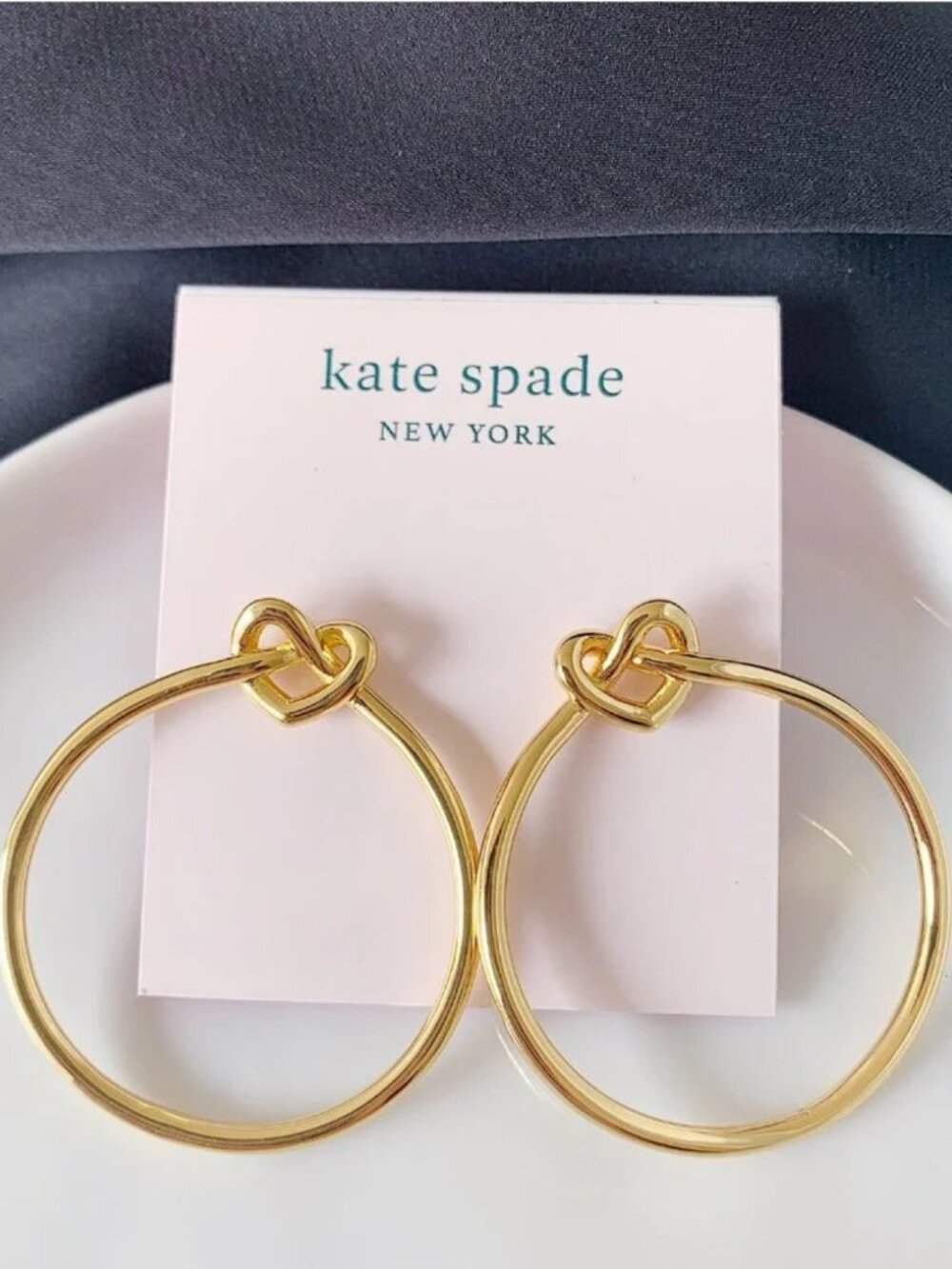 Kate Spade Gold Heart Knot Hoop Earrings Large Statement Hoops Love Jewelry